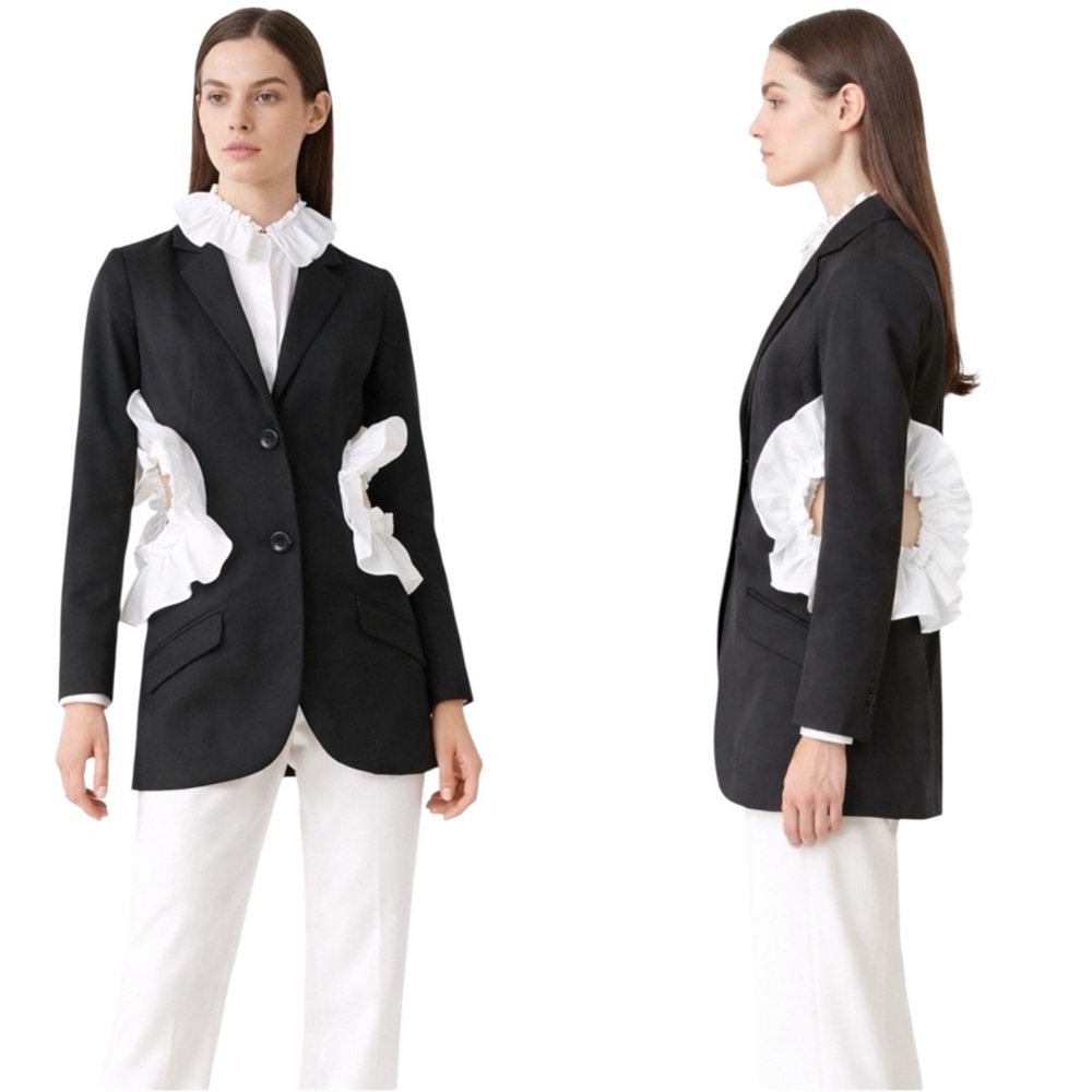 Black & White Ruffle Open Cut Out Side Jacket - Picture 2 of 14